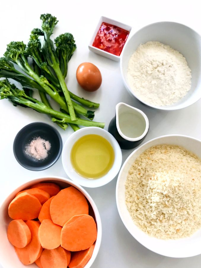 Air Fryer Tempura Broccolini and Sweet Potato