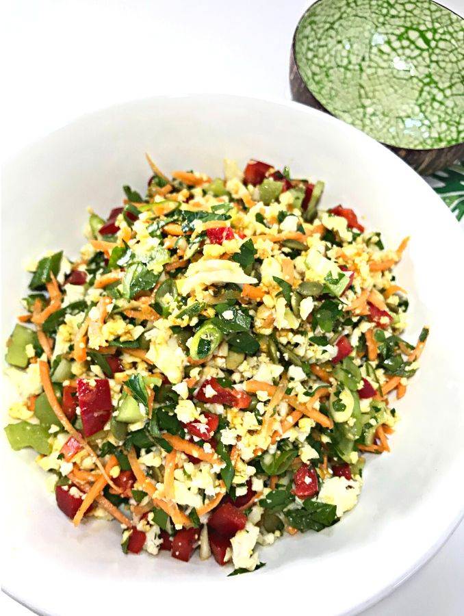 Cauliflower Rice Salad with Turmeric Vinaigrette Dressing 