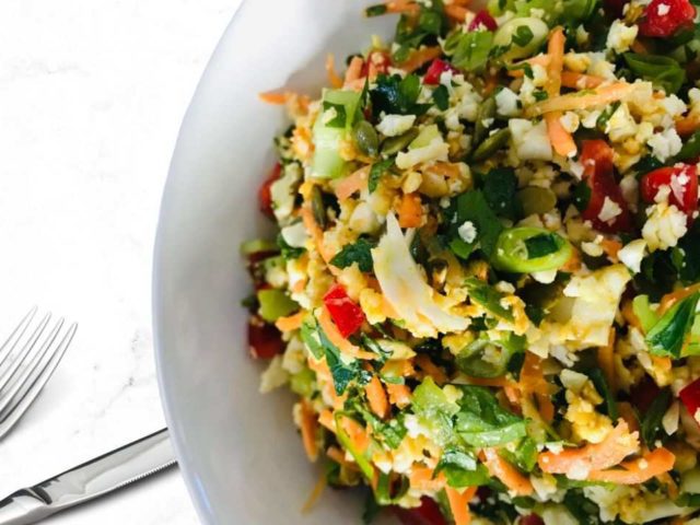 Cauliflower Rice Salad with Turmeric Vinaigrette Dressing