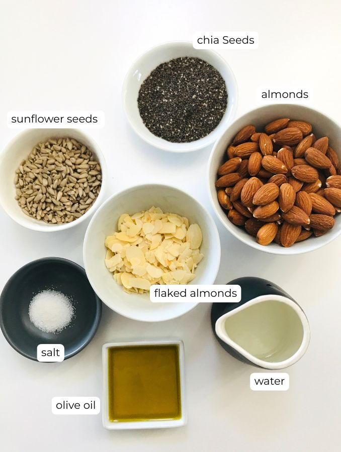 ingredients laid out for gluten free crackers