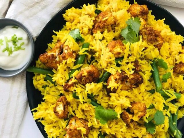 Easy Roasted Cauliflower Biryani with Green Beans