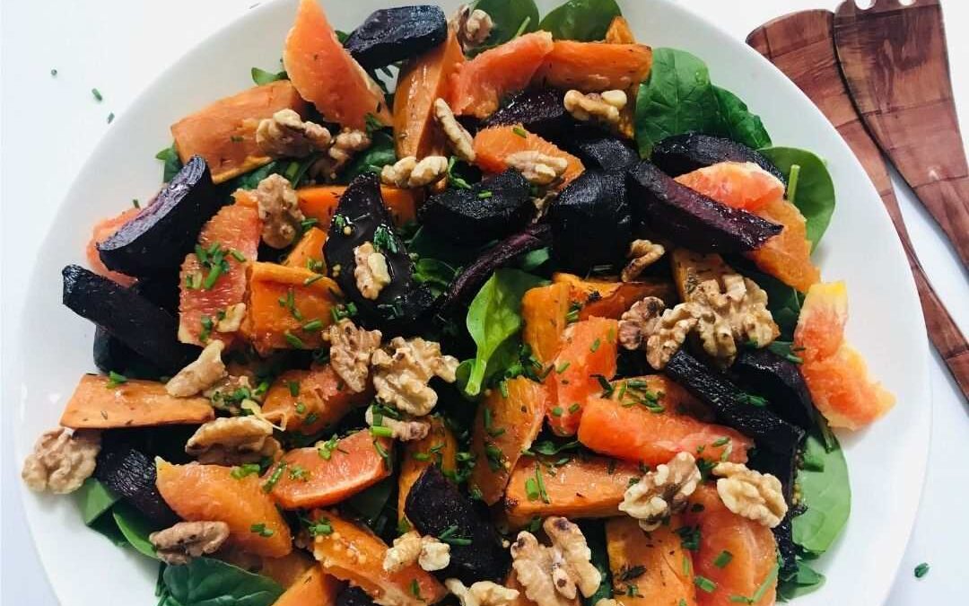 Roasted Beetroot and Sweet Potato Salad with Orange Vinaigrette