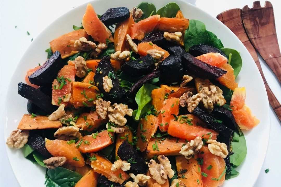 Roasted Beetroot and Sweet Potato Salad with Orange Vinaigrette