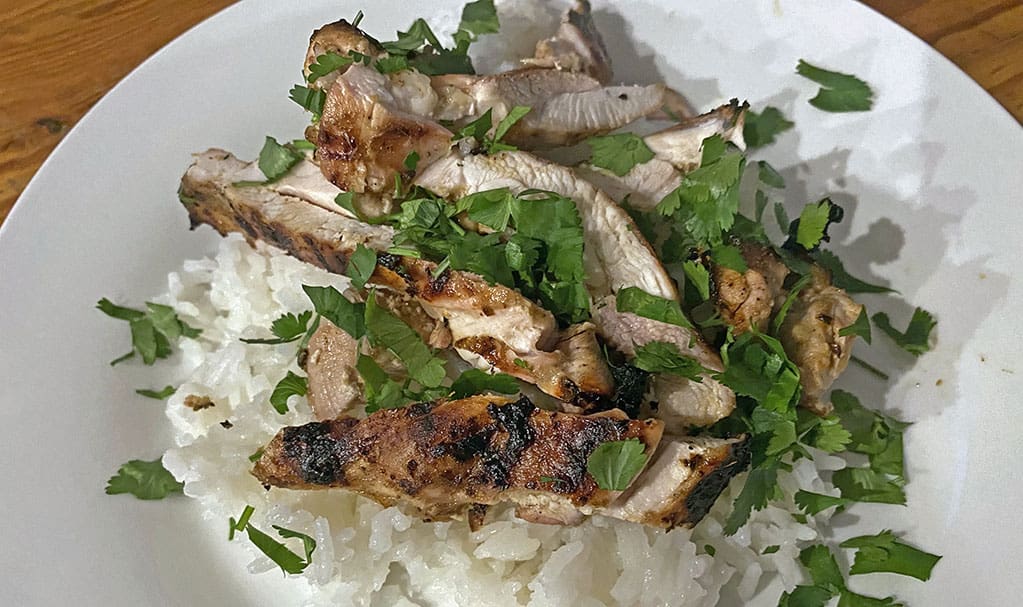 coconut chicken thigh fillets with rice