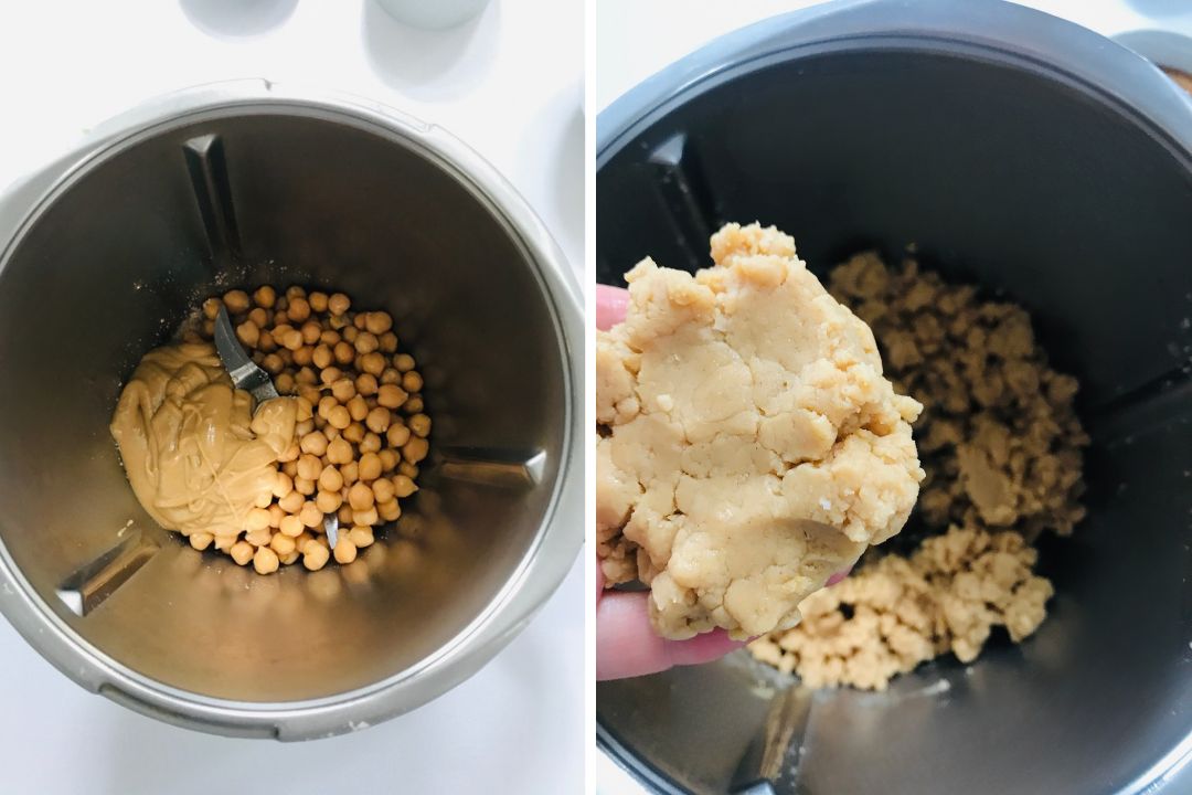 blending the chickpea and nut butter into a doug