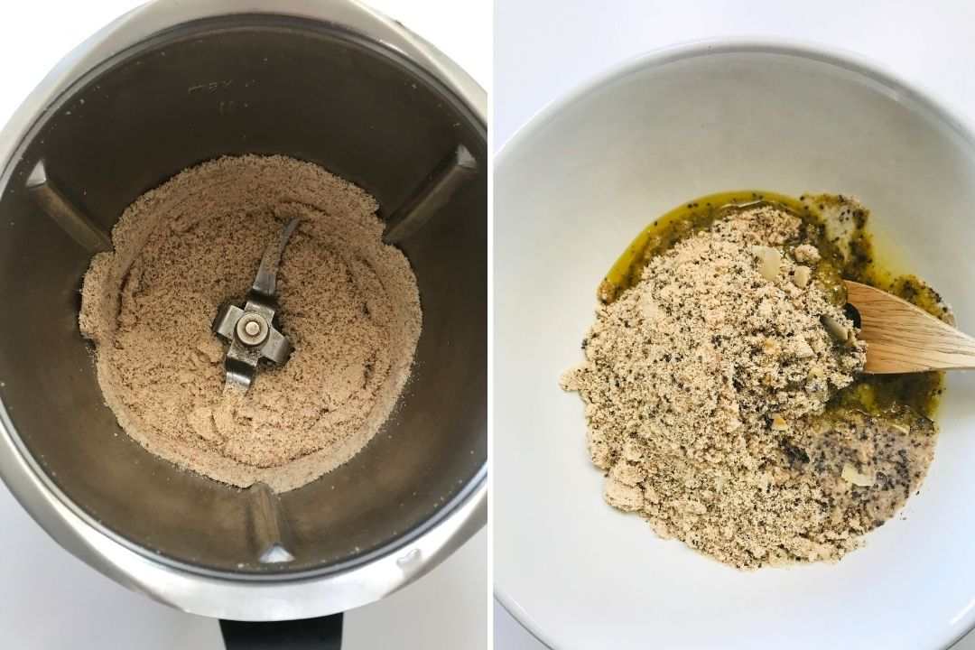 showing how to process almonds and sunflower seeds for gluten free crackers