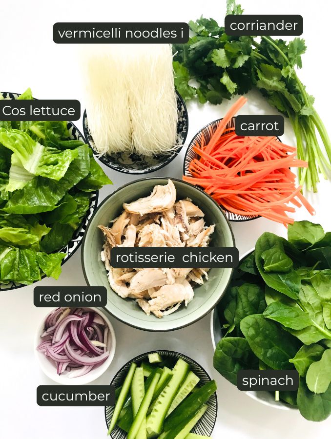 ingredients for crunchy chicken vermicelli salad 