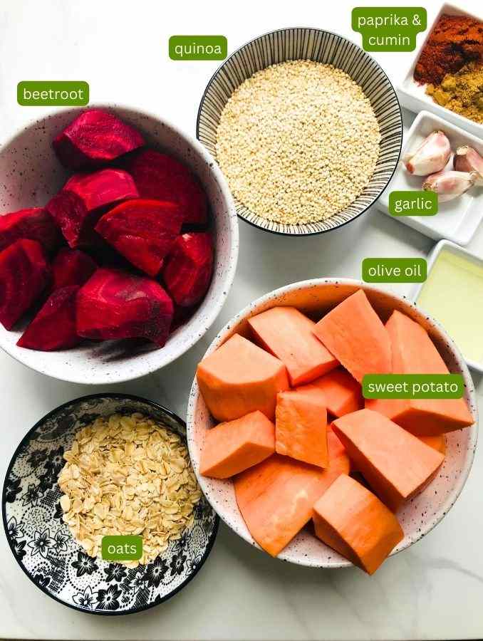 ingredients for vegan beetroot patties (1)