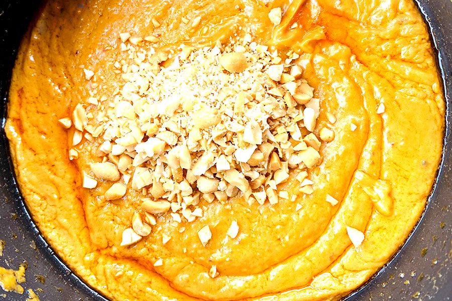 satay sauce with crushed peanuts on top