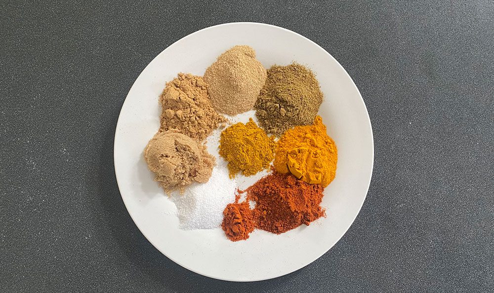 separate spices on a plate