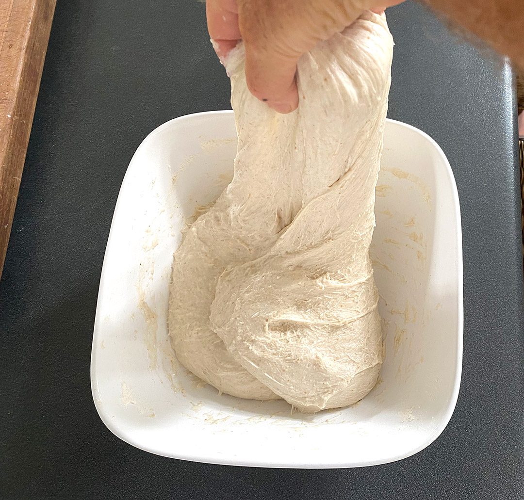 stretching and folding sourdough