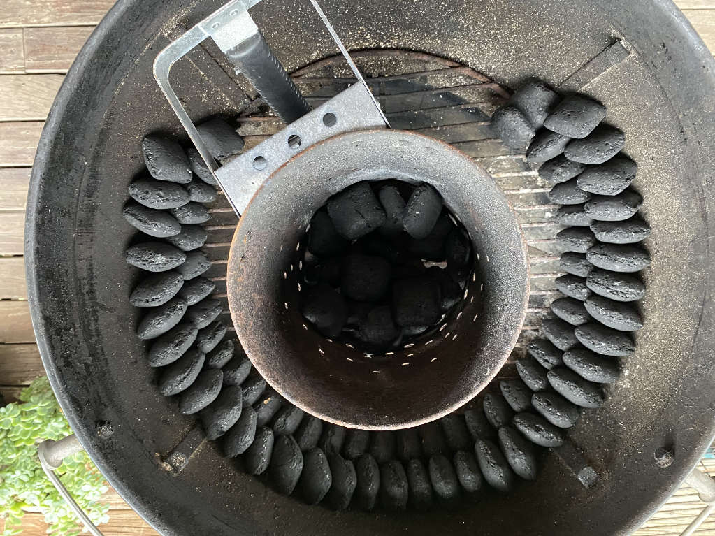 setting up the charcoal snake in weber kettle grill